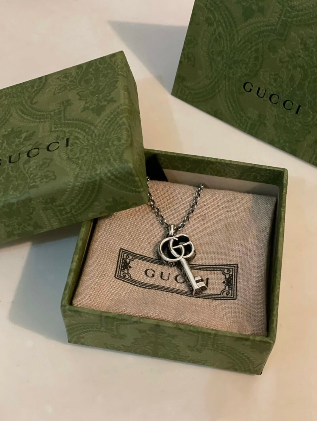 GUCCI 雙G鑰匙項鍊 925銀