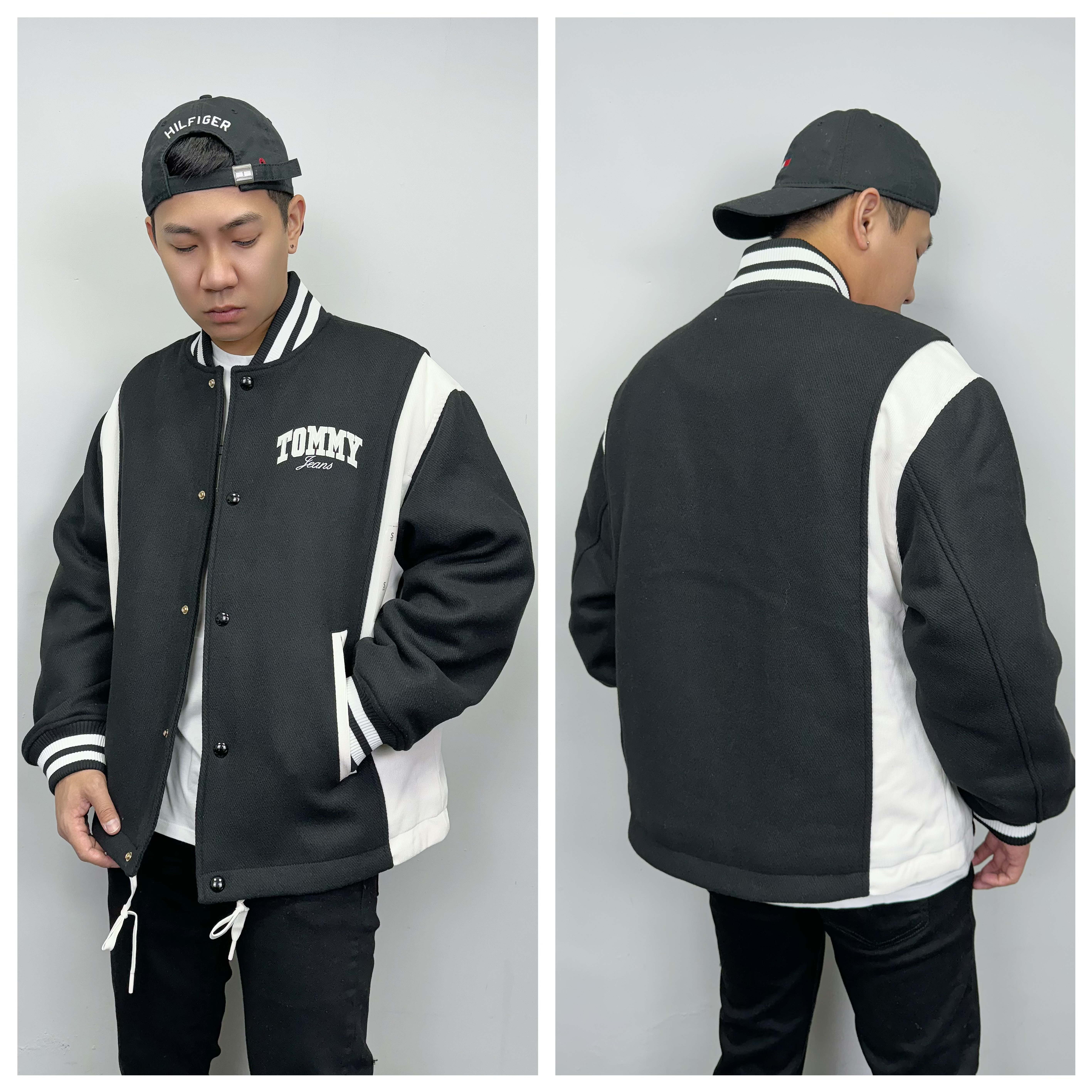 Tommy Jeans 黑白拼接 電繡字母 棒球外套