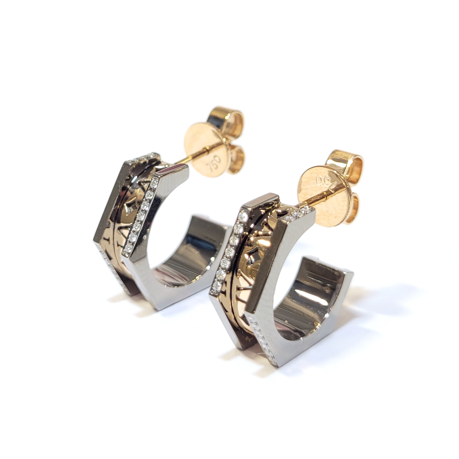 18K黑金及玫瑰金天然鑽石耳環