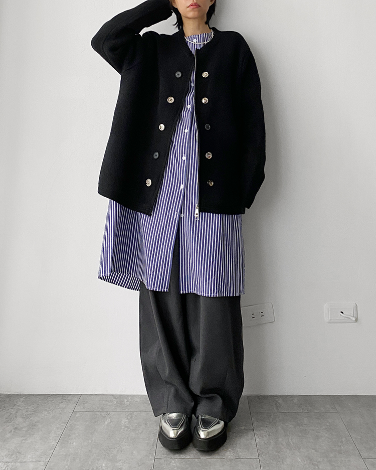 MFO-2458 排釦雙拉鍊外套 ʙʟᴀᴄᴋ