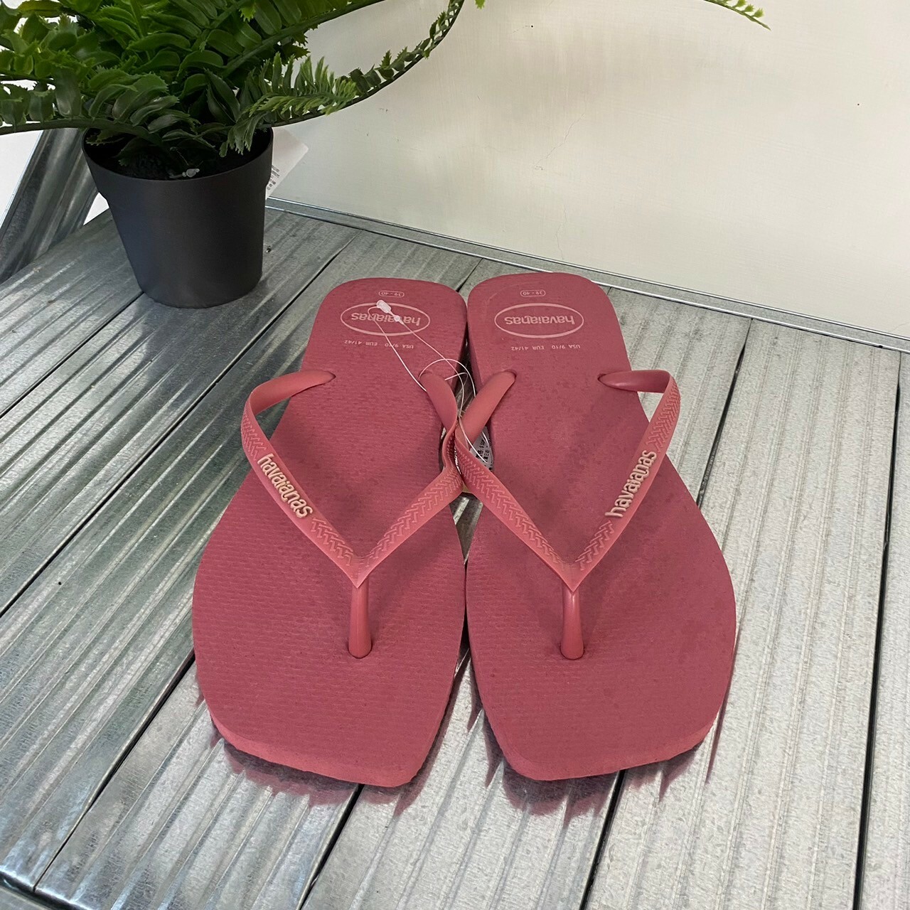 Havaianas 哈瓦仕 Slim Square Logo pop up拖鞋 夾腳拖 方頭 桃粉紅 女款 4148959-5190W