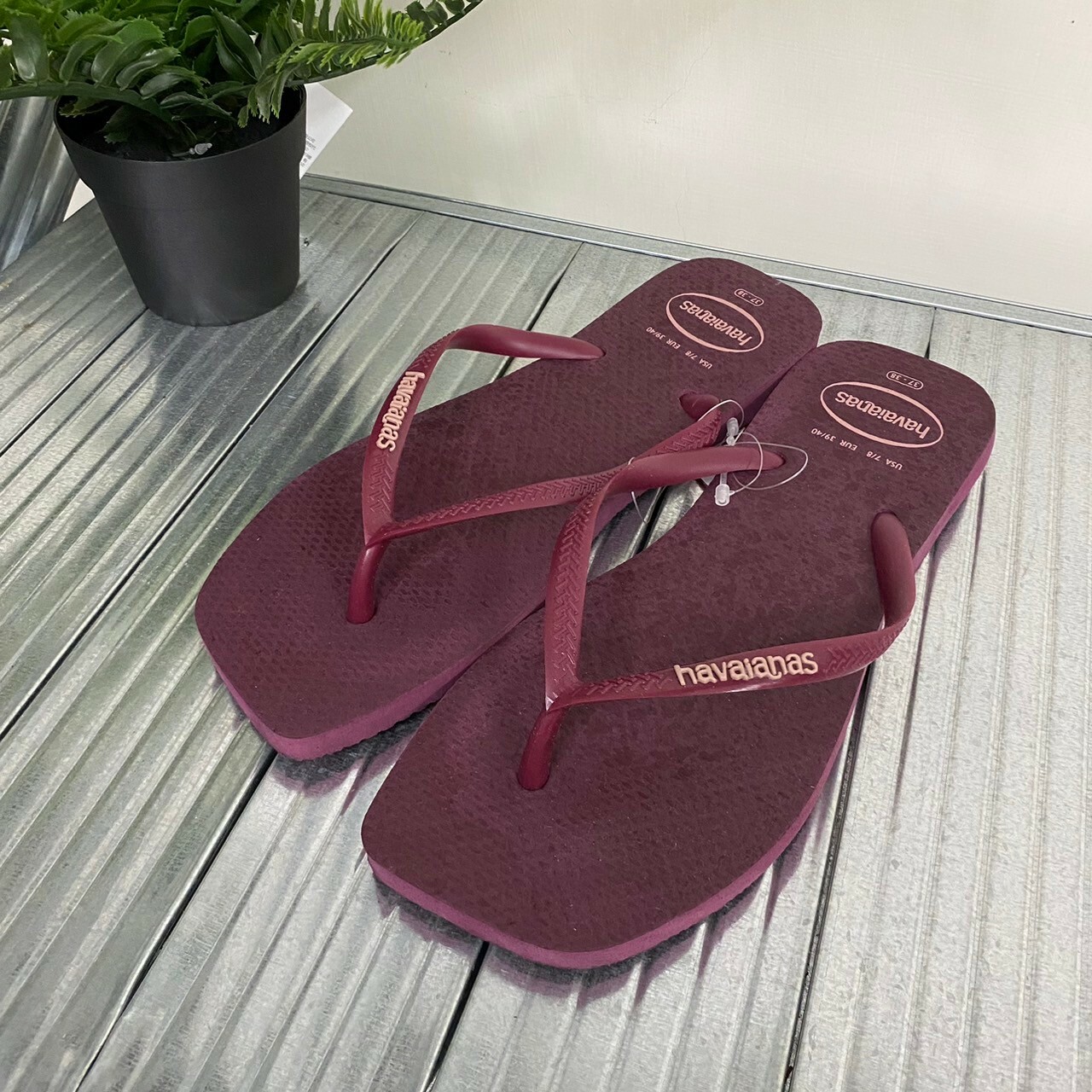 Havaianas 哈瓦仕 Slim Square Logo pop up拖鞋 夾腳拖 方頭 紫紅色 女款 4148959-5143W