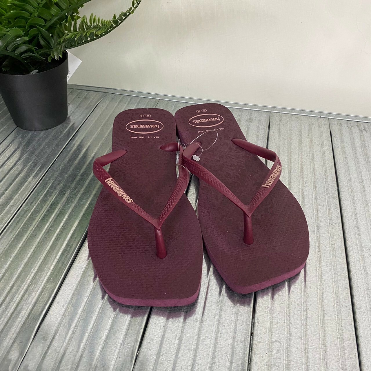 Havaianas 哈瓦仕 Slim Square Logo pop up拖鞋 夾腳拖 方頭 紫紅色 女款 4148959-5143W