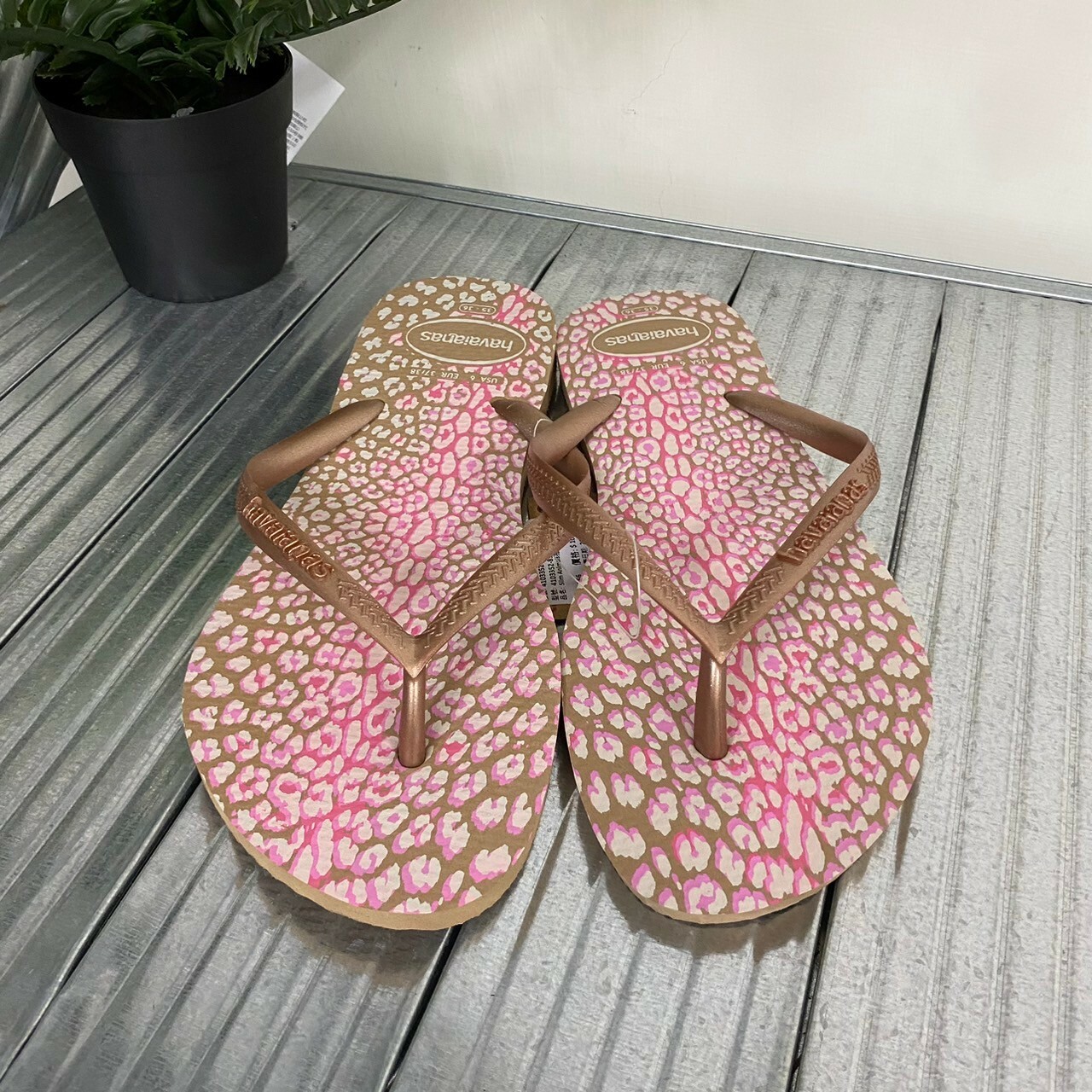 Havaianas 哈瓦仕 Slim Animals拖鞋女鞋夾腳拖 粉色金色豹紋 4103352-8548w