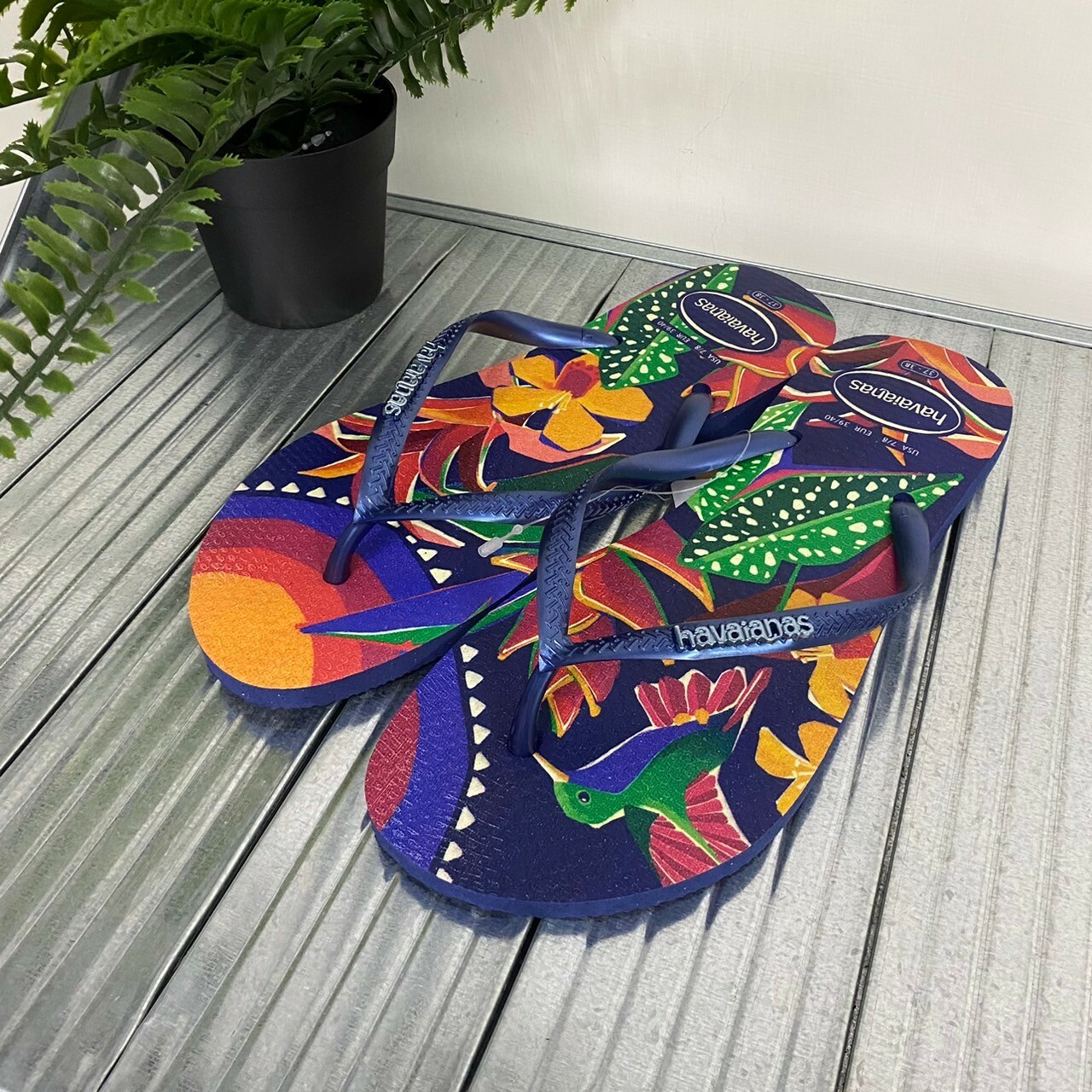 Havaianas 哈瓦仕 Slim Tropical 拖鞋 夾腳拖 熱帶風 藍色 4122111-4368w