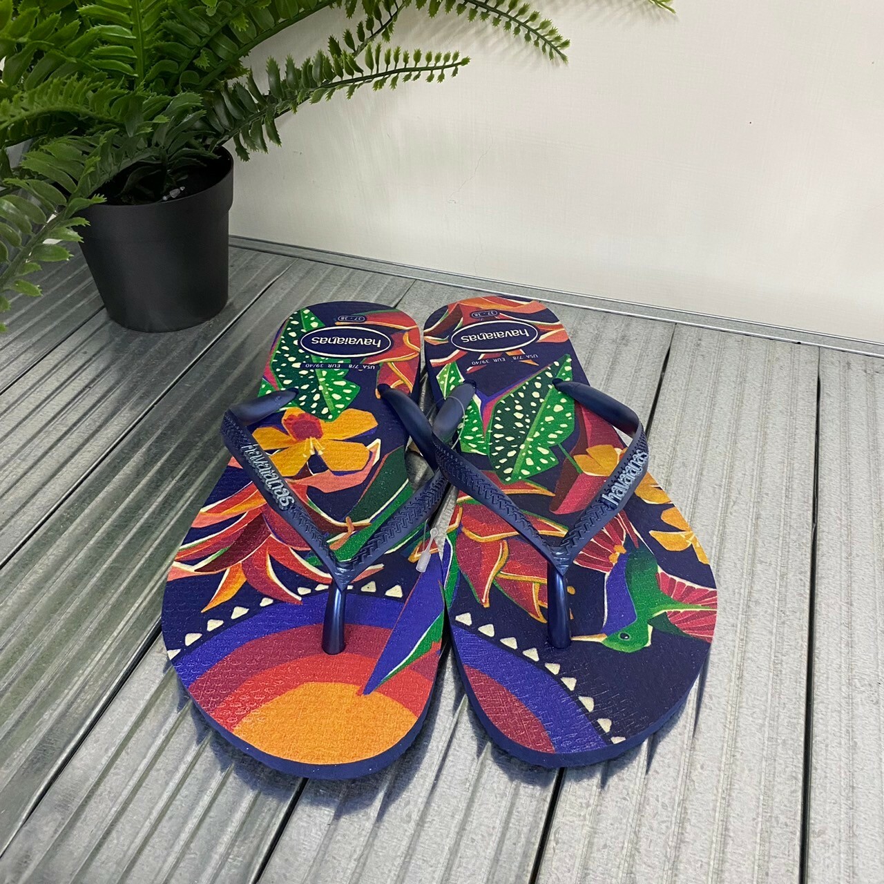 Havaianas 哈瓦仕 Slim Tropical 拖鞋 夾腳拖 熱帶風 藍色 4122111-4368w