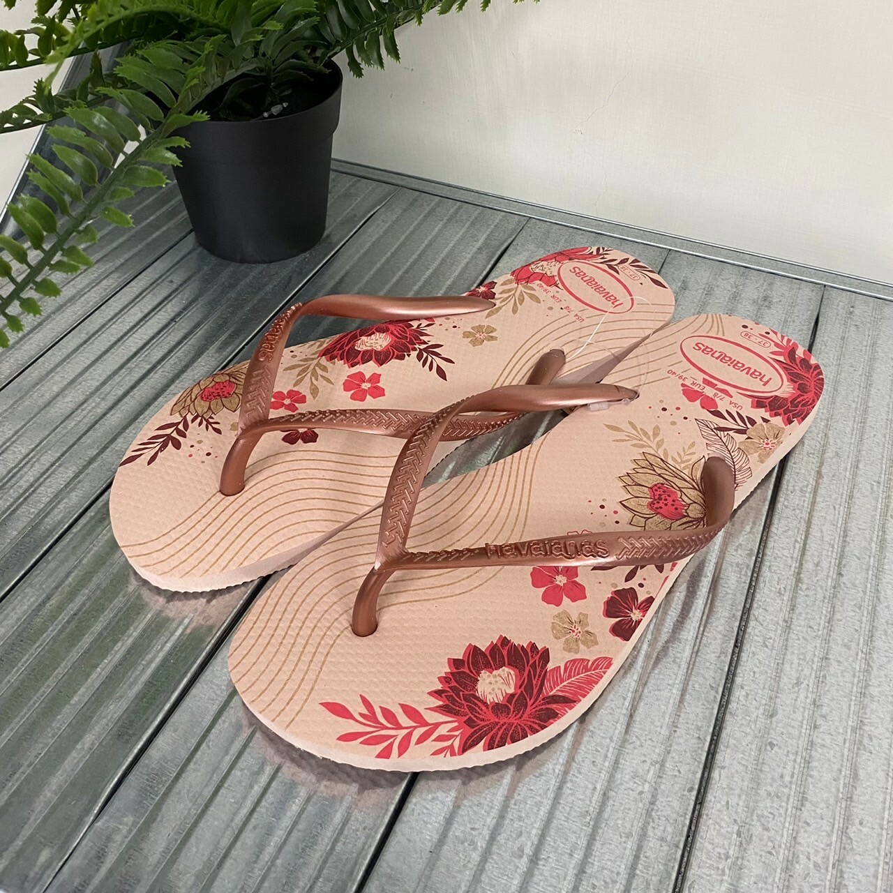 Havaianas 哈瓦仕 Slim Organic拖鞋 夾腳拖 花朵 粉色系 4132823-6387W