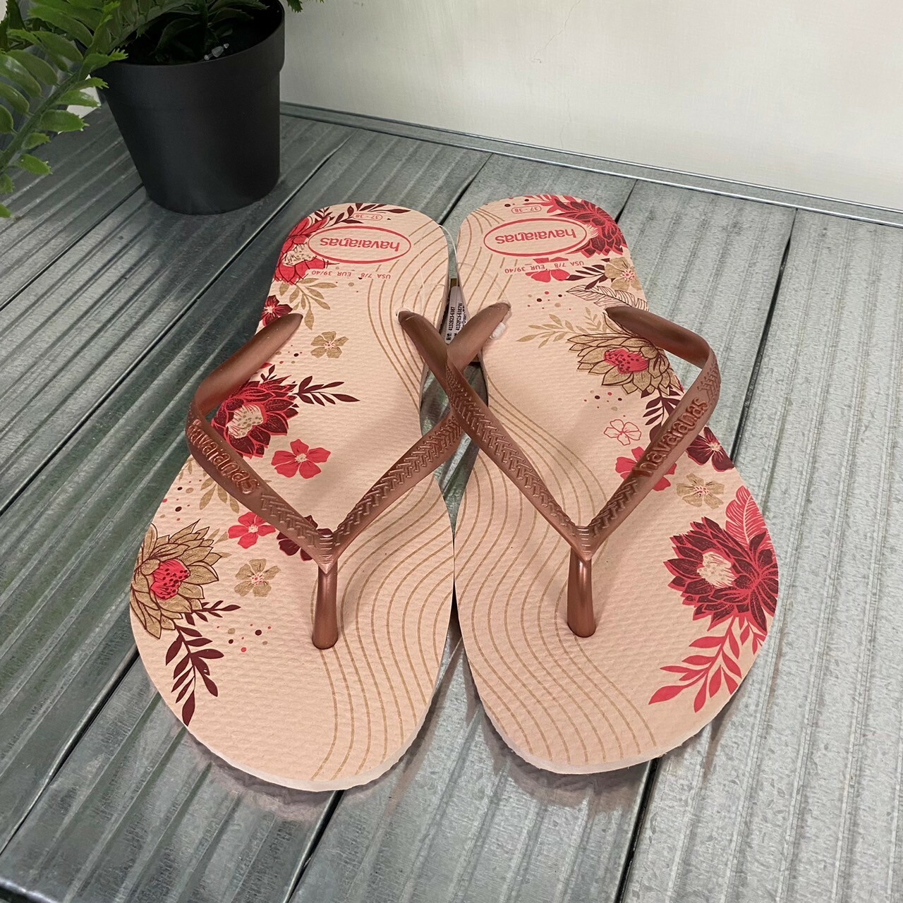 Havaianas 哈瓦仕 Slim Organic拖鞋 夾腳拖 花朵 粉色系 4132823-6387W