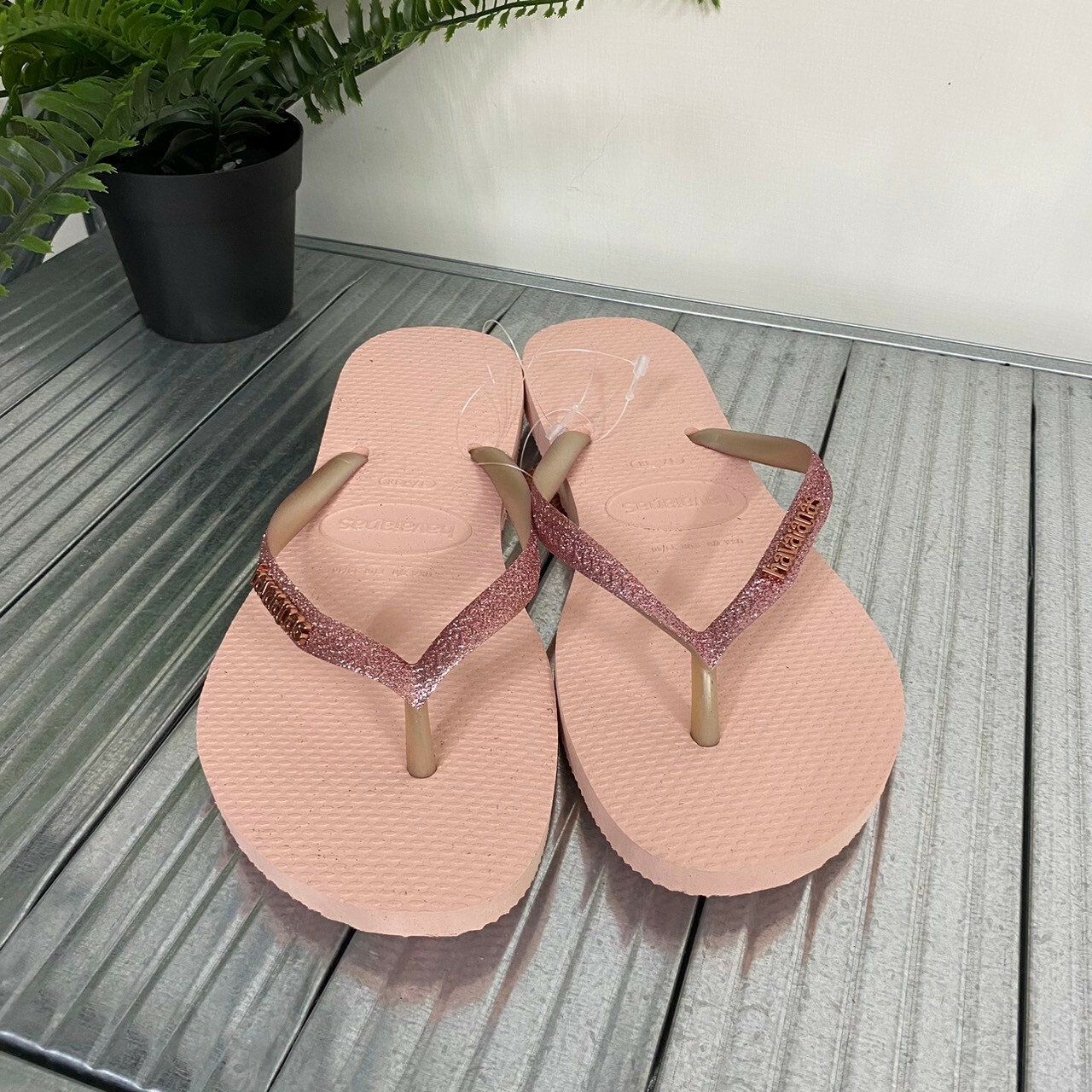 Havaianas 哈瓦仕 Slim Glitter li 拖鞋 夾腳拖 淺粉紅 閃亮 女款 4146975-9898W