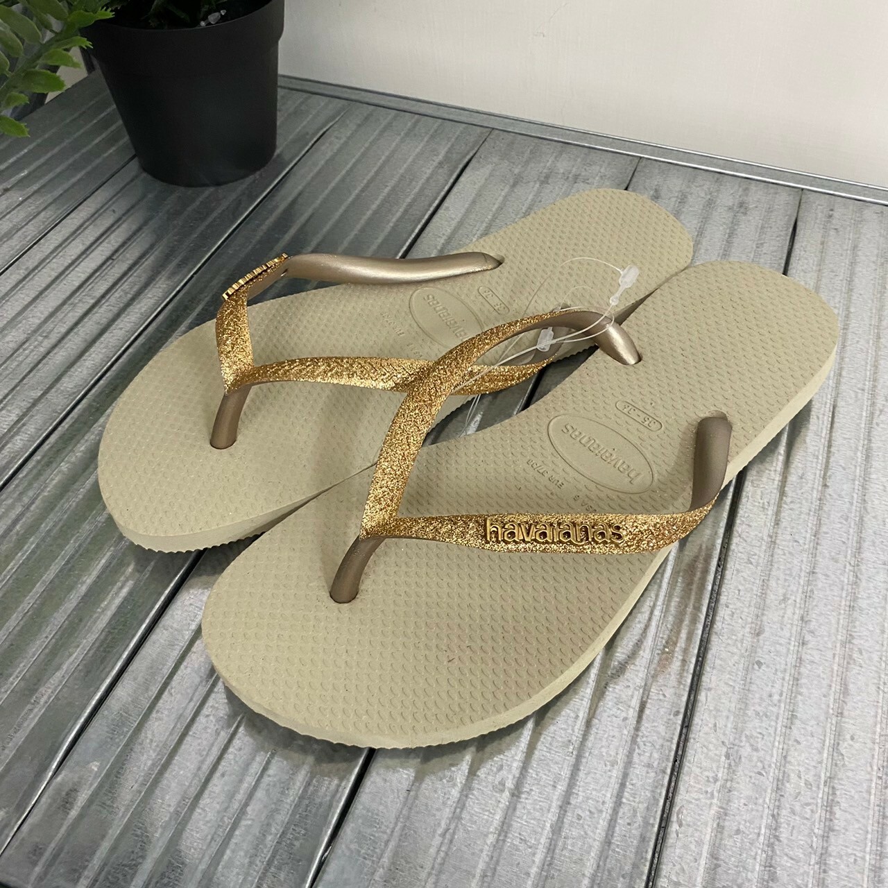 Havaianas 哈瓦仕 Slim Glitter li 拖鞋 夾腳拖 淺綠色 閃亮 女款 4146975-9177W