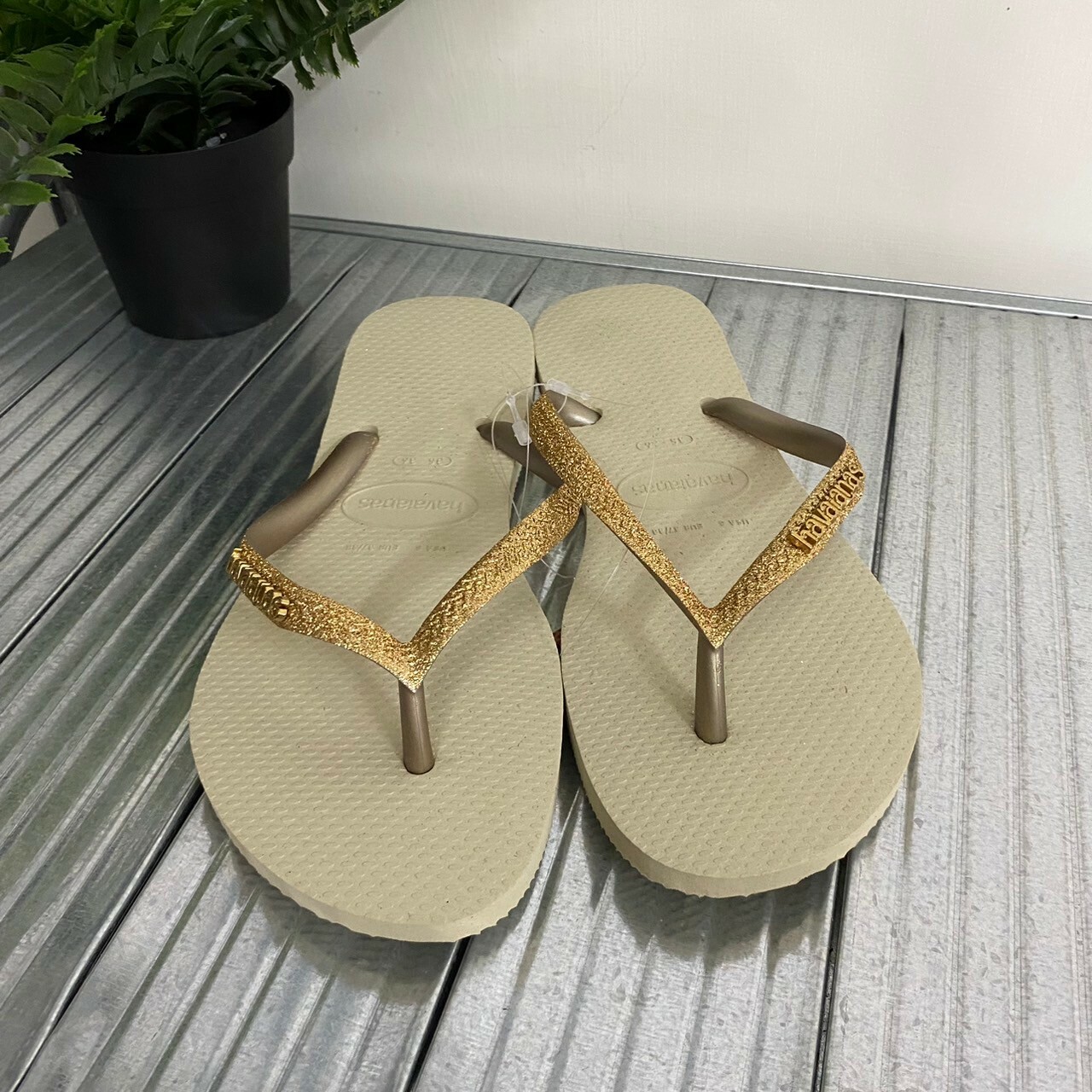 Havaianas 哈瓦仕 Slim Glitter li 拖鞋 夾腳拖 淺綠色 閃亮 女款 4146975-9177W