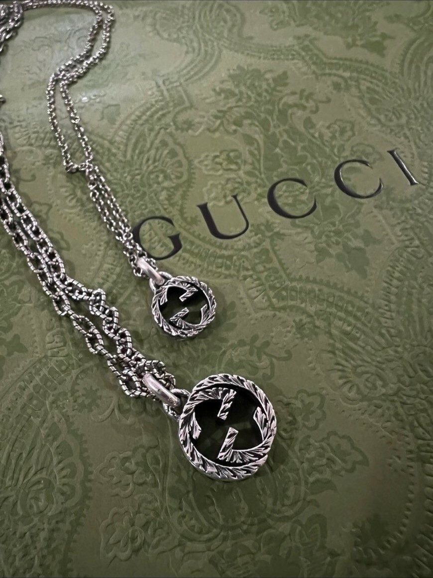 GUCCI 經典雙G 做舊復古銀項鍊組 大+小 一次下單兩條