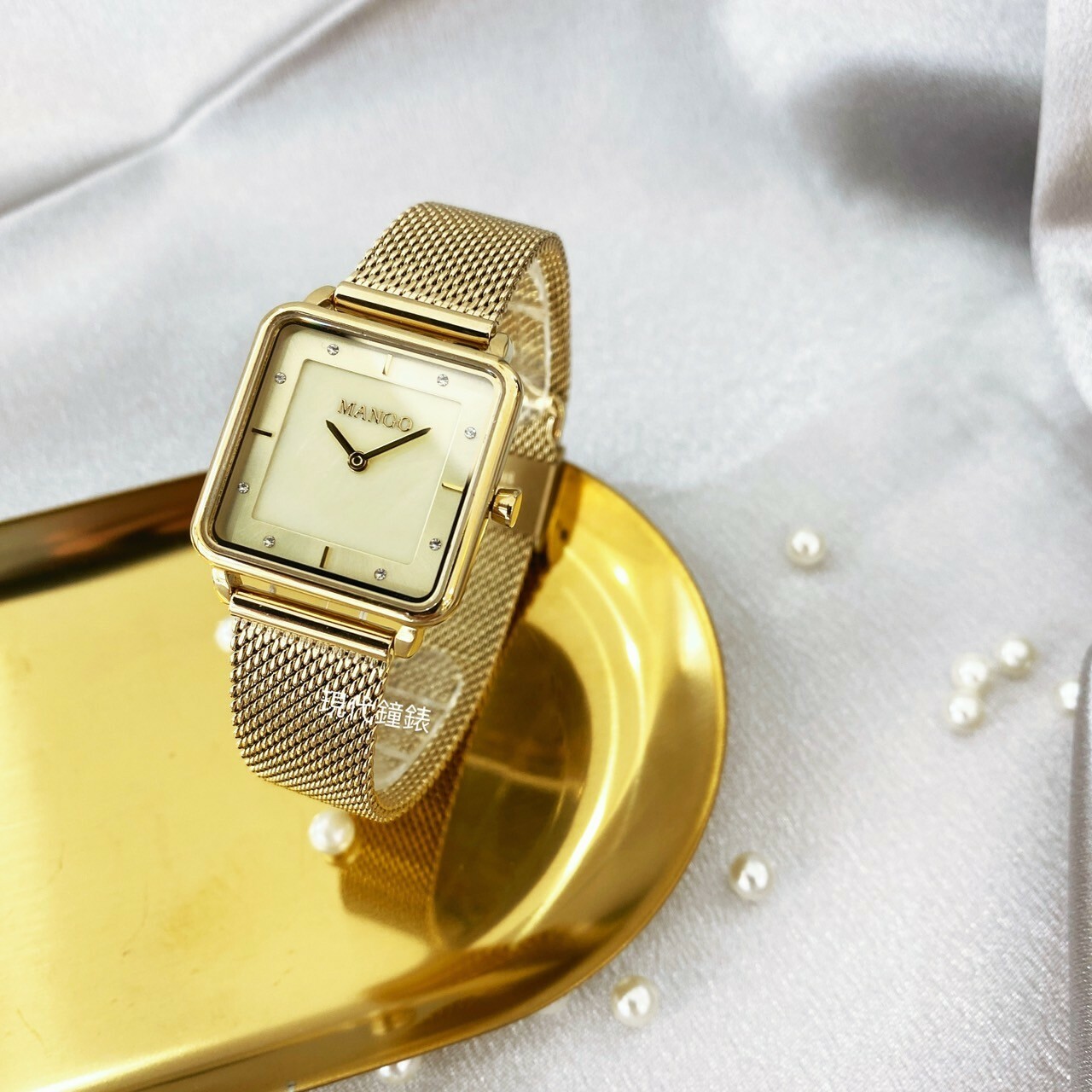 【MANGO】方形簡約時尚美學晶鑽米蘭腕錶MA6772L-GD 24mm 現代鐘錶
