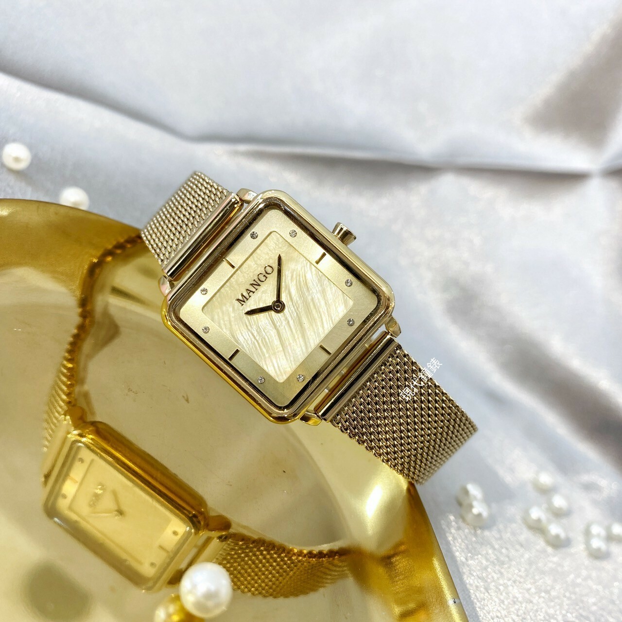 【MANGO】方形簡約時尚美學晶鑽米蘭腕錶MA6772L-GD 24mm 現代鐘錶