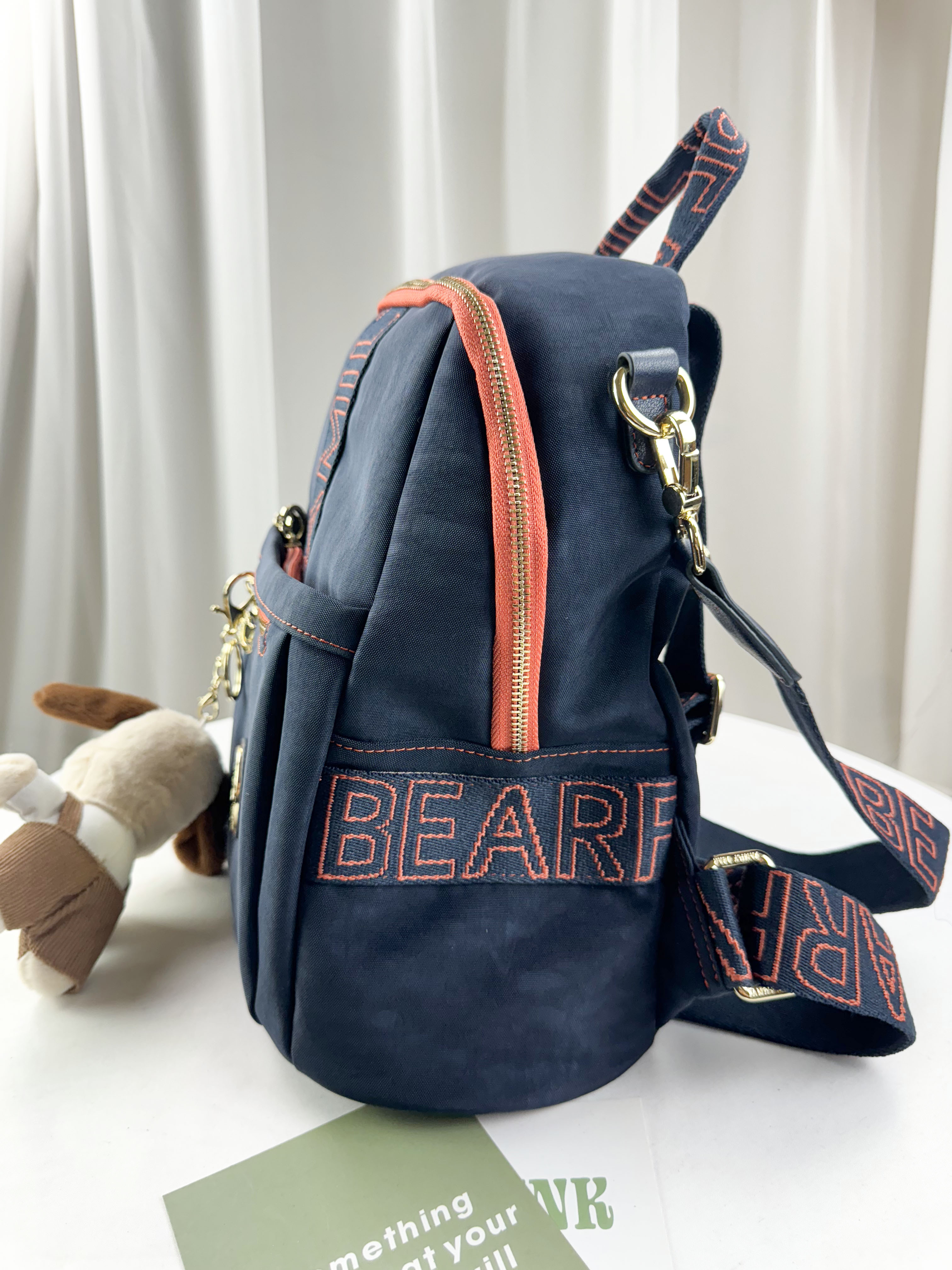 FamilyBear 藍橙織帶防潑水肩背包 / 側背包 附兔兔吊飾 #2649