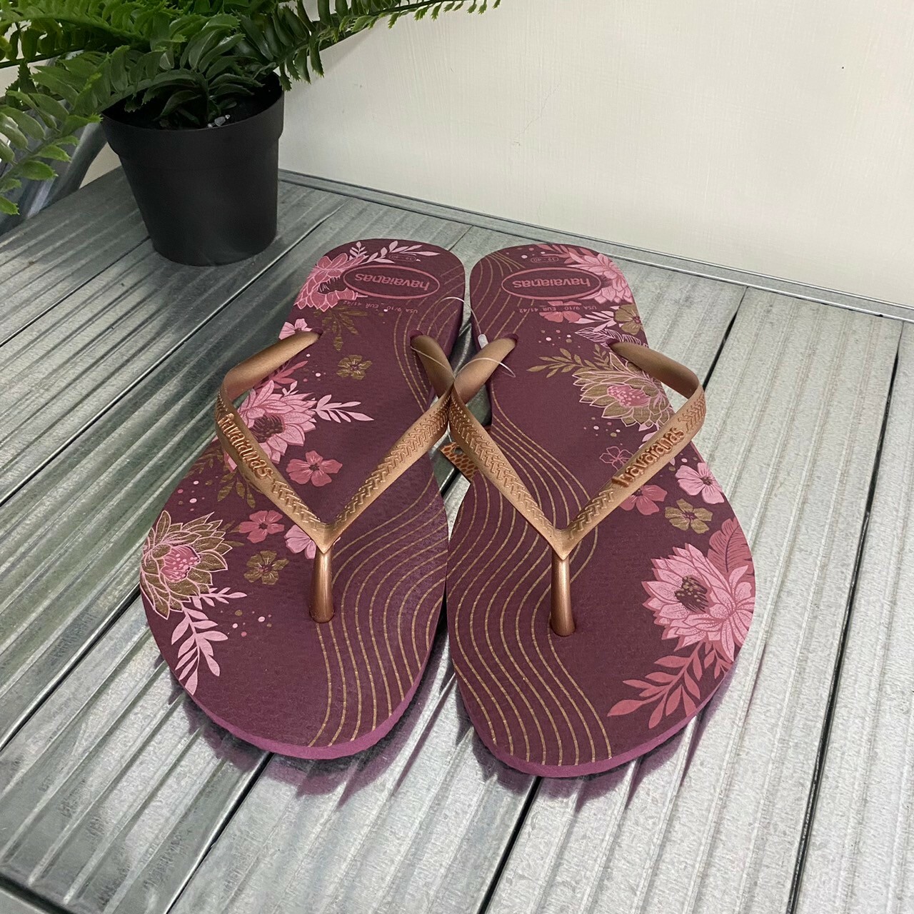 Havaianas 哈瓦仕 Slim Organic拖鞋 夾腳拖 花朵 紫色系 4132823-5143W