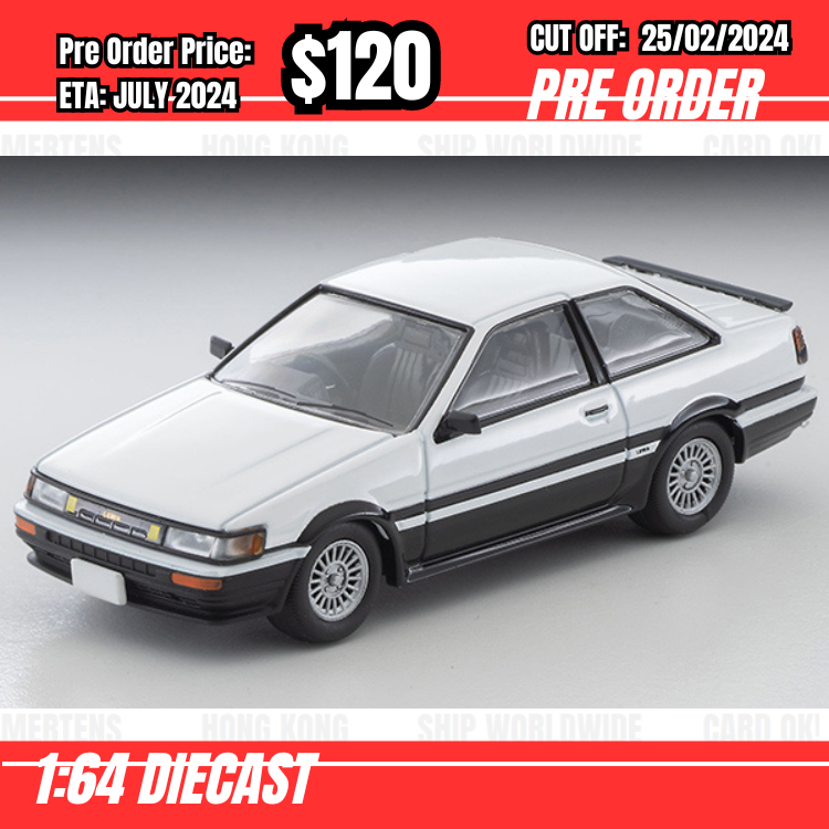 PO-$120 * Tomytec * 1:64 LV-N304c Toyota Corolla Levin 2 door GT-APEX White/Black 1985 [OD09/02]
