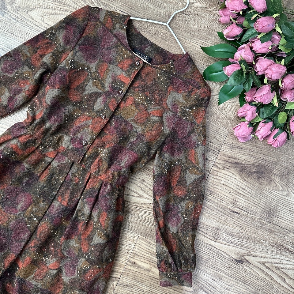 日本製紫色暗花羊毛連身裙