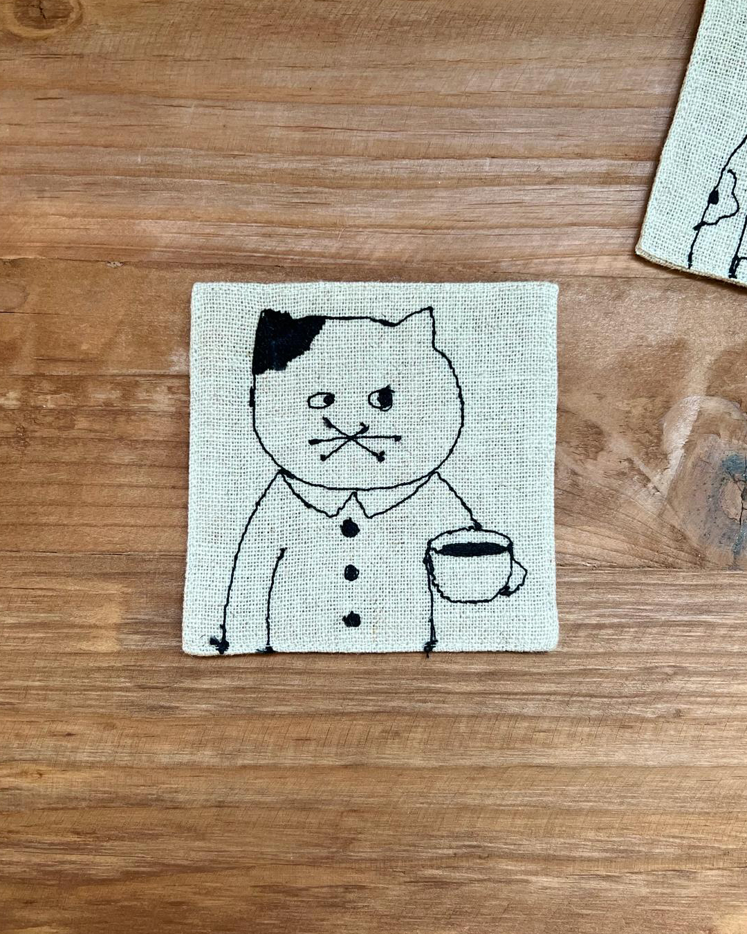 麻質刺繡杯墊 扣鈕｜倉敷意匠 x sennokoto