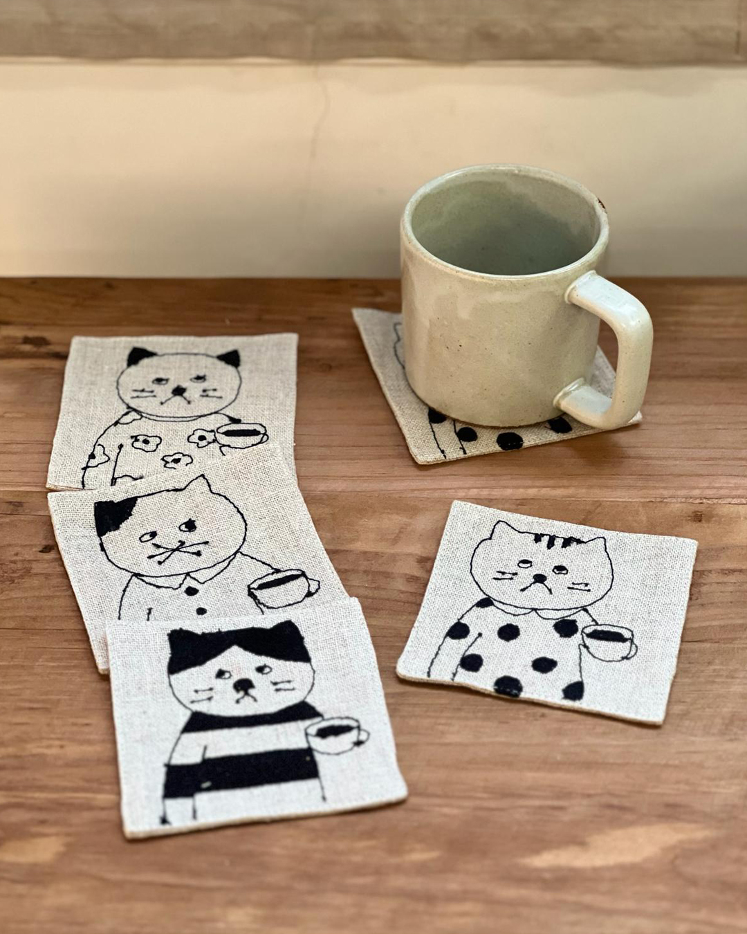 麻質刺繡杯墊 (1套4件)｜倉敷意匠 x sennokoto