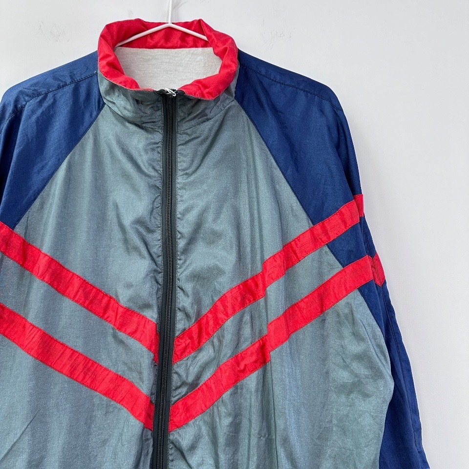 Vintage 紅藍配灰色防風運動外套