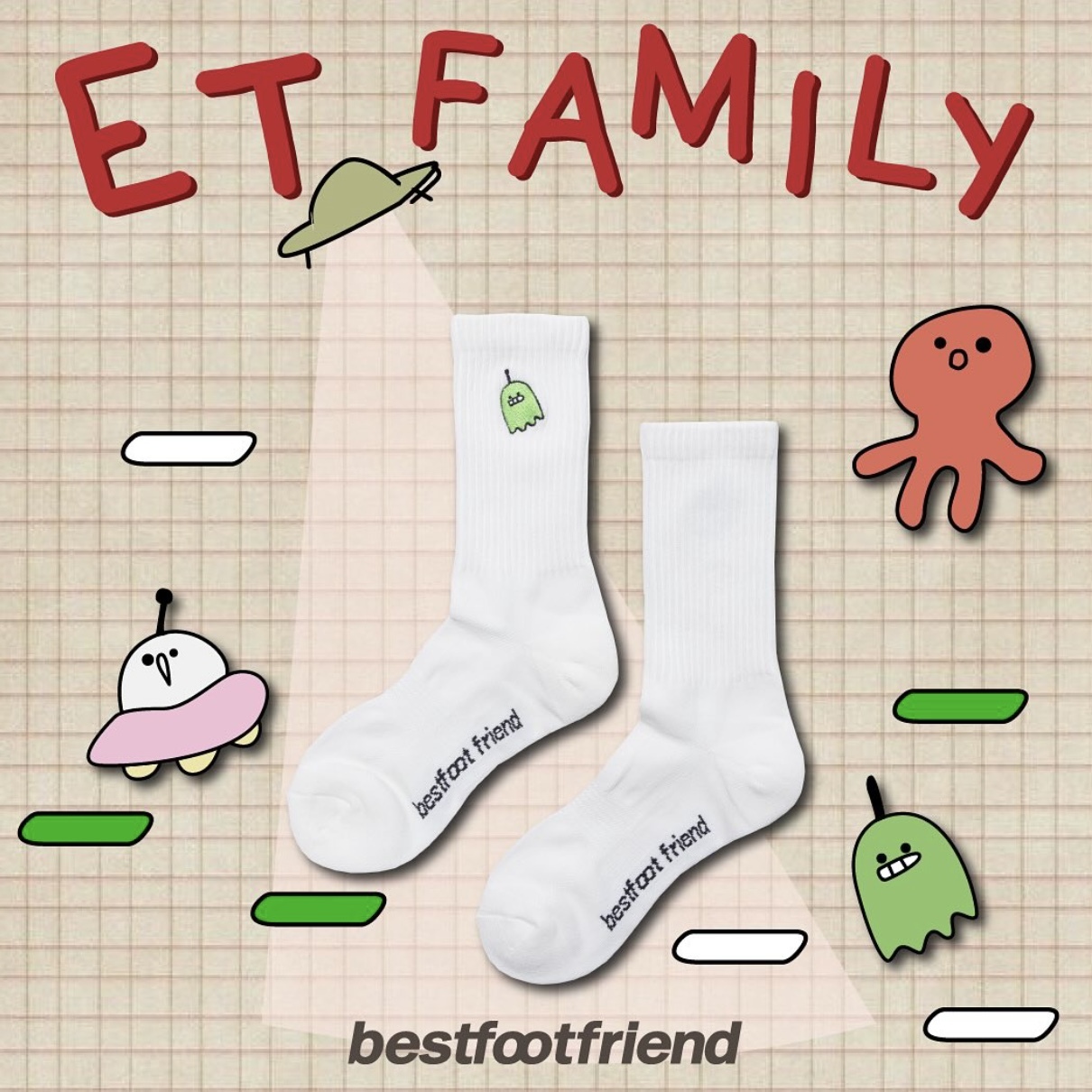 Best Foot Friend BFF Socks Green ET Family 外星人 綠精靈 長襪