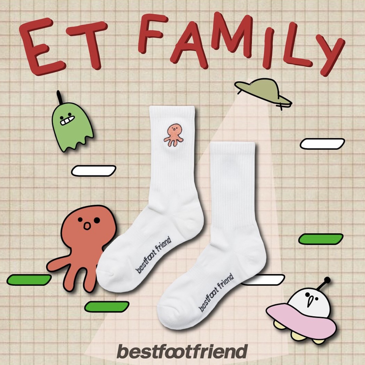 Best Foot Friend BFF Socks Red ET Family 外星人 章魚 長襪
