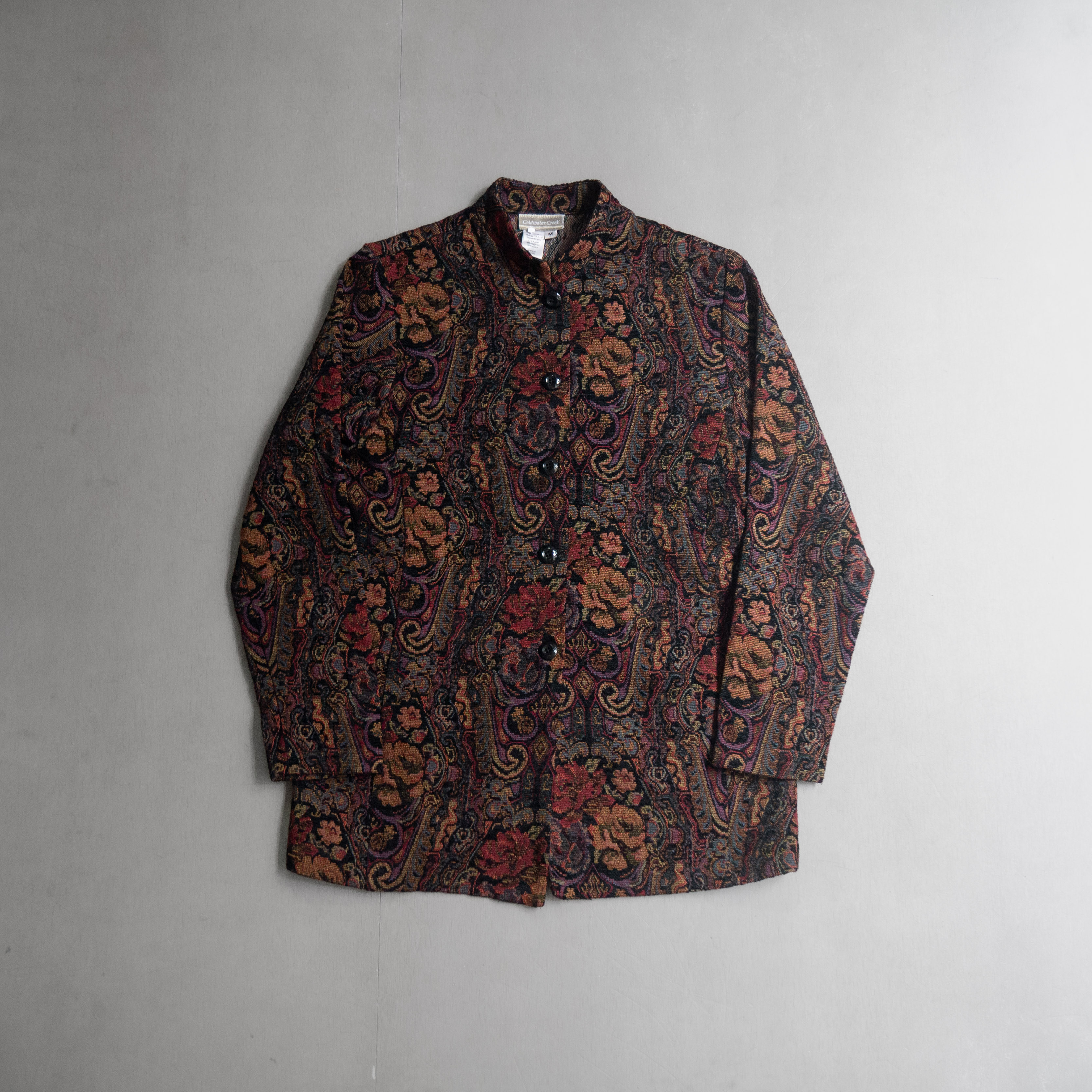 90S VINTAGE TAPESTRY JACKET 美國 酒紅色 變形蟲 掛毯 針織 立領 外套