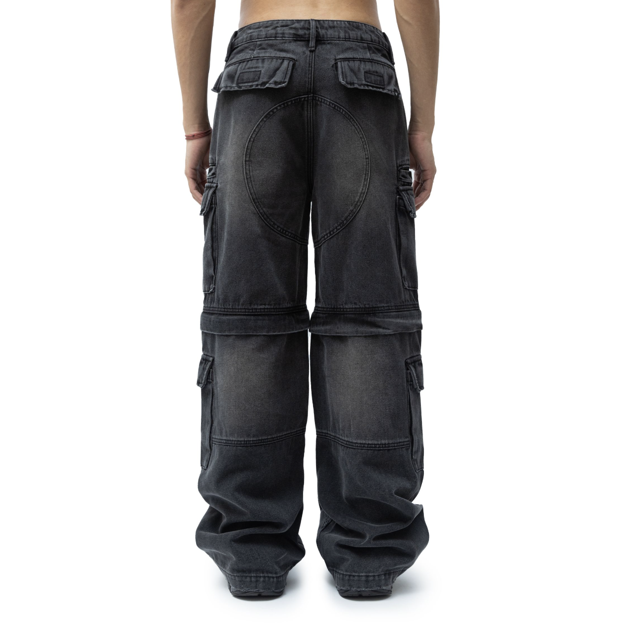 REMIX "Washed Zip-Off Denim Cargo Pants" (Black)