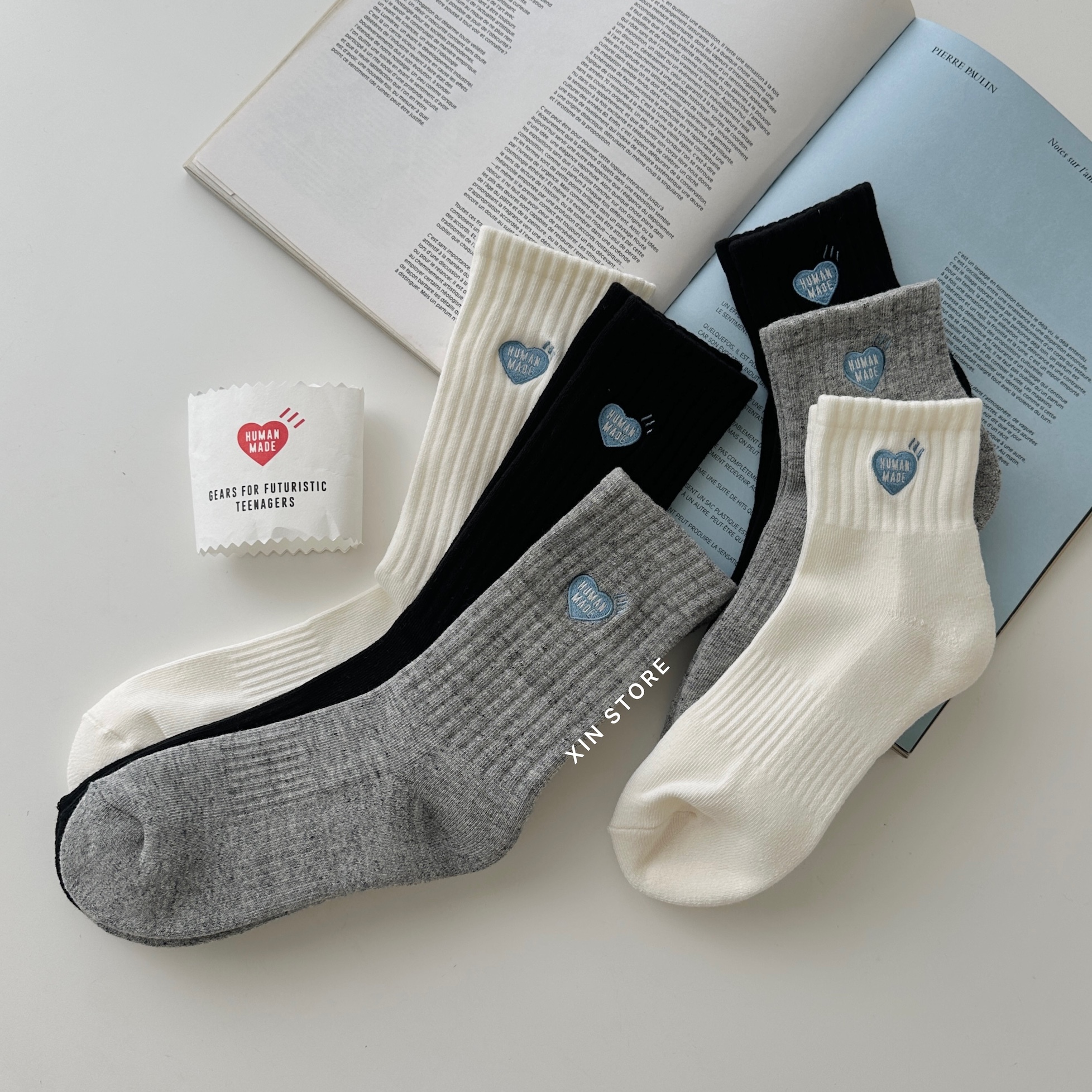 Human Made Short Pile Socks 刺繡 淺藍愛心 素色 中筒襪 長襪