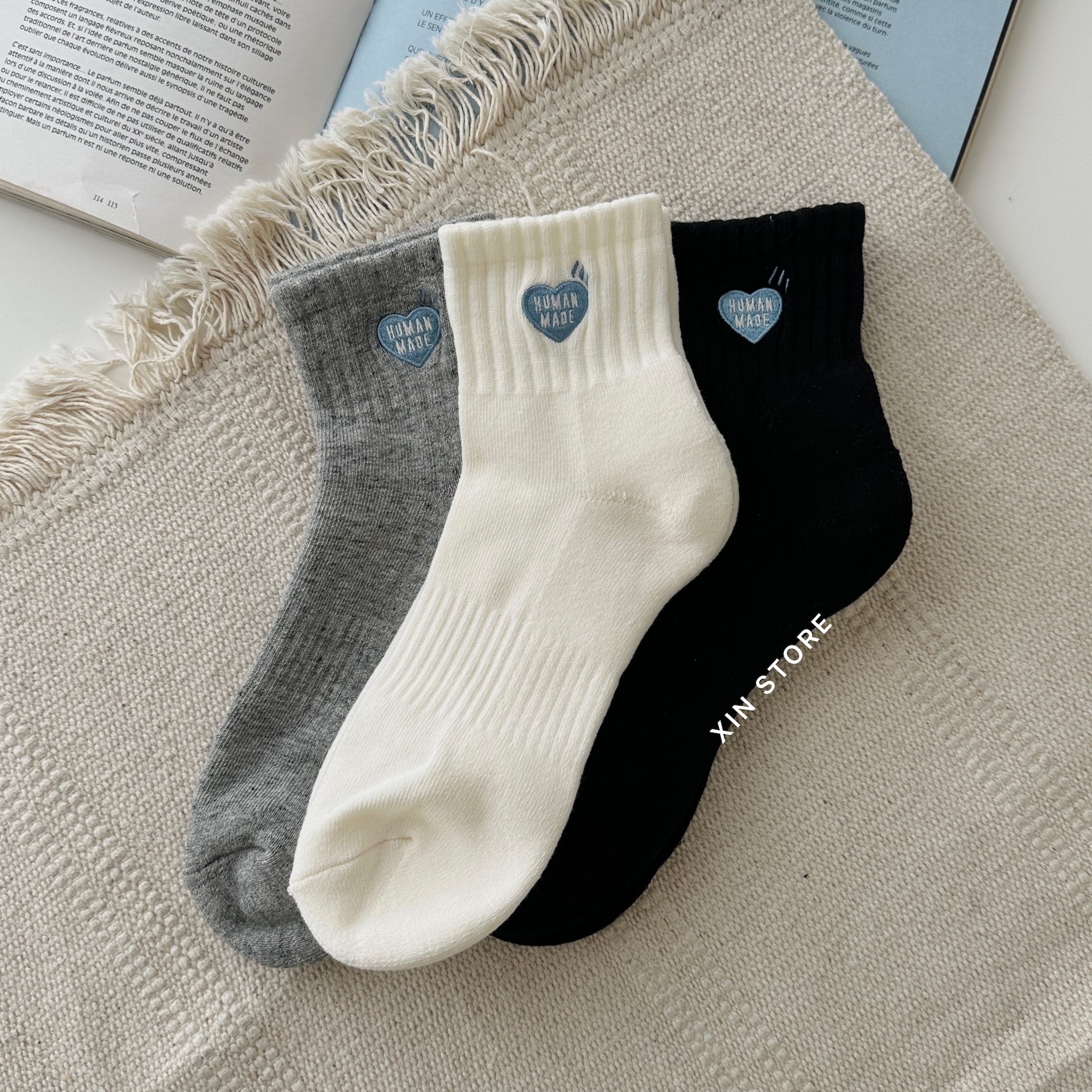 Human Made Short Pile Socks 刺繡 淺藍愛心 素色 中筒襪 長襪