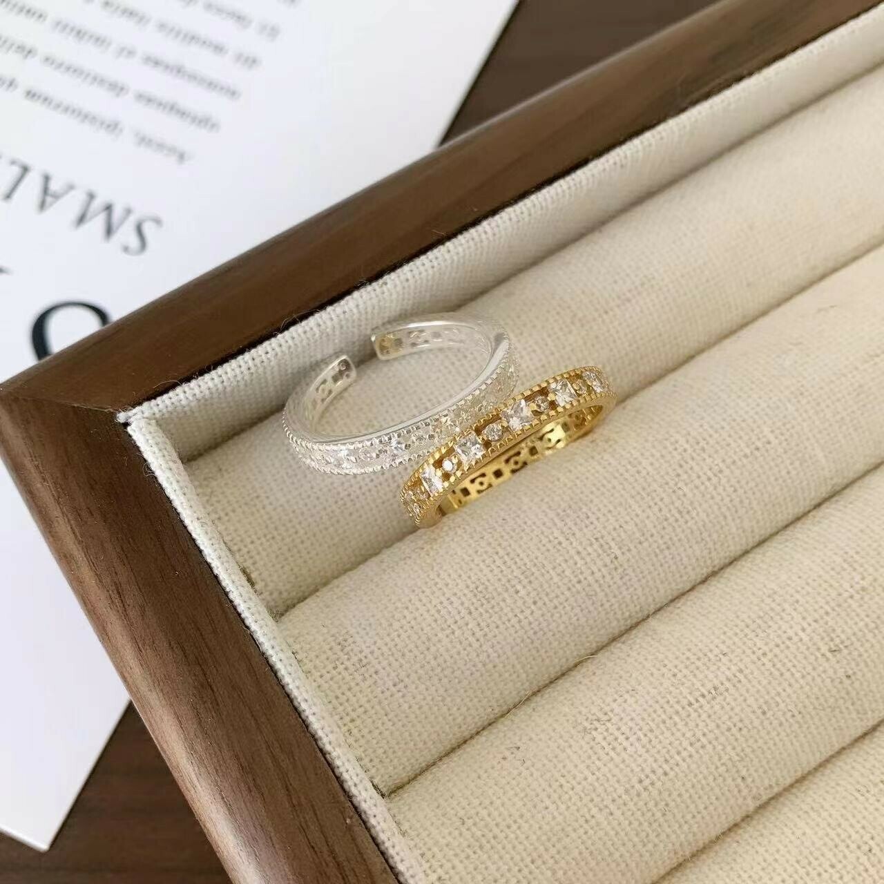 時光．簍空鋯石純銀調整戒