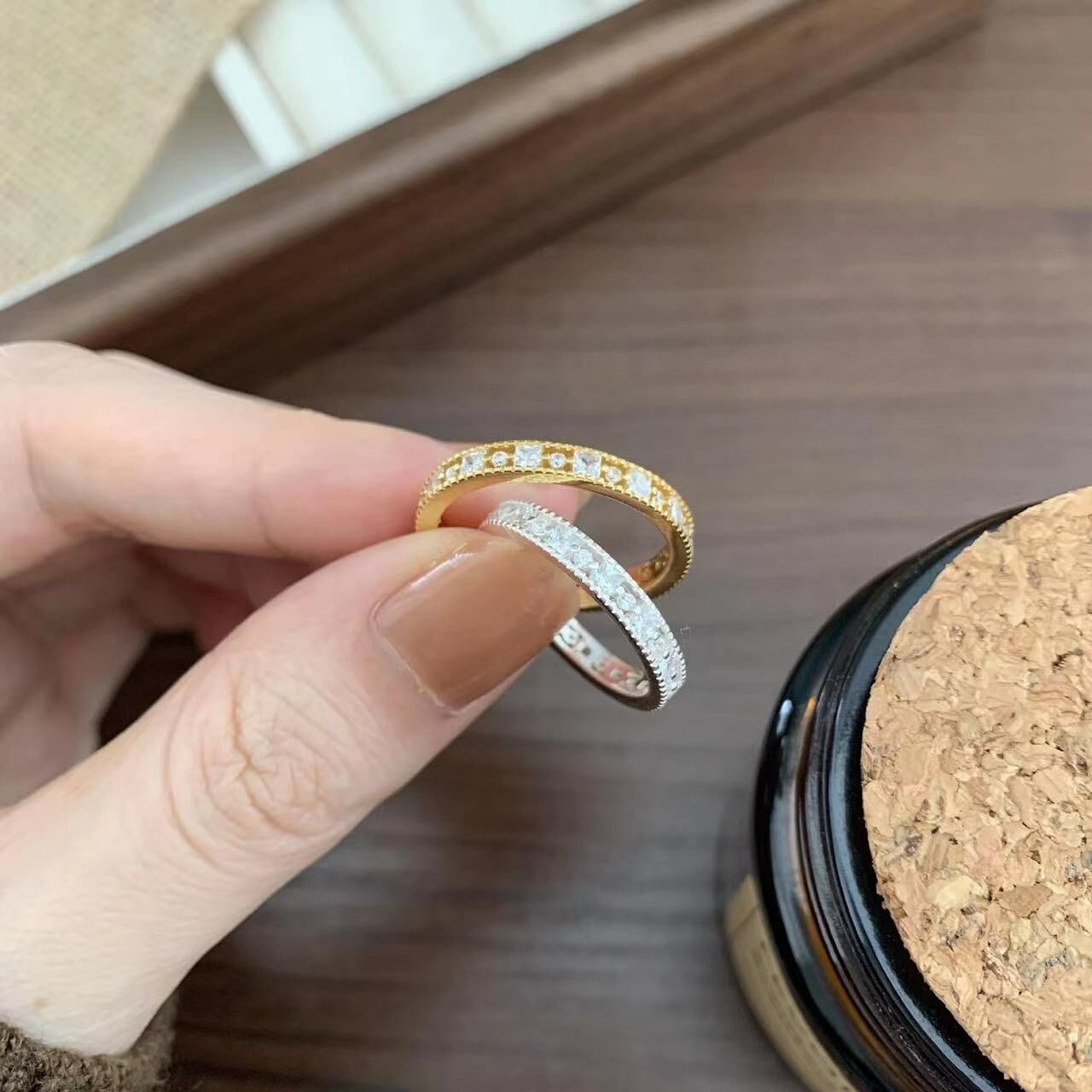 時光．簍空鋯石純銀調整戒