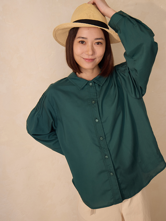 林間散散長袖襯衫-青