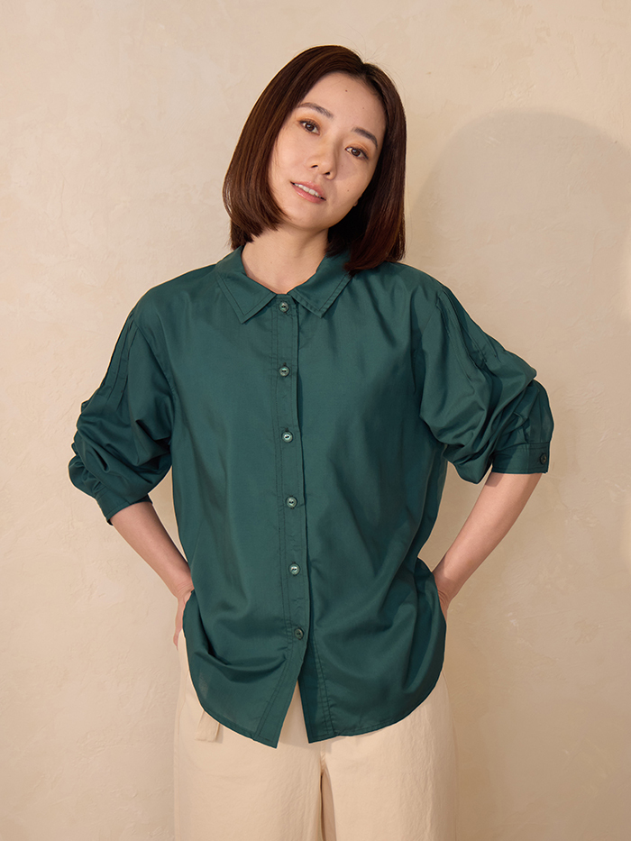 林間散散長袖襯衫-青