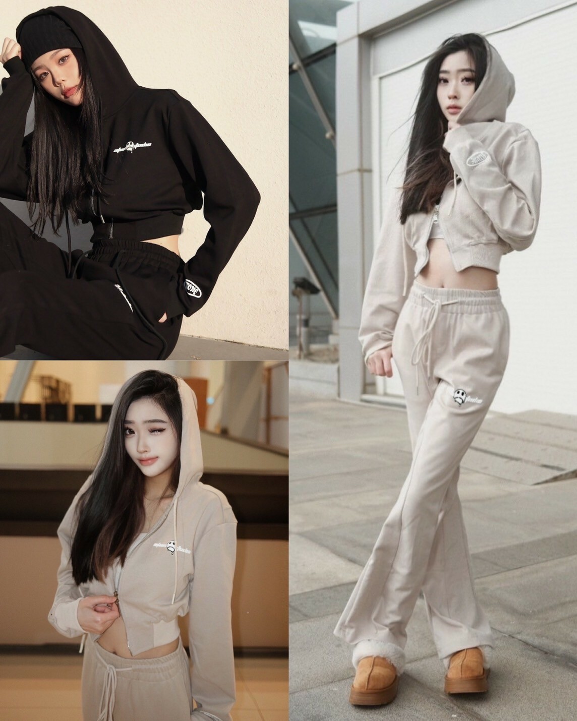 ATONE STUDIO 女款 空氣棉發泡鬼臉Logo短版連帽套裝 外套 長褲 ATONEGIRLS