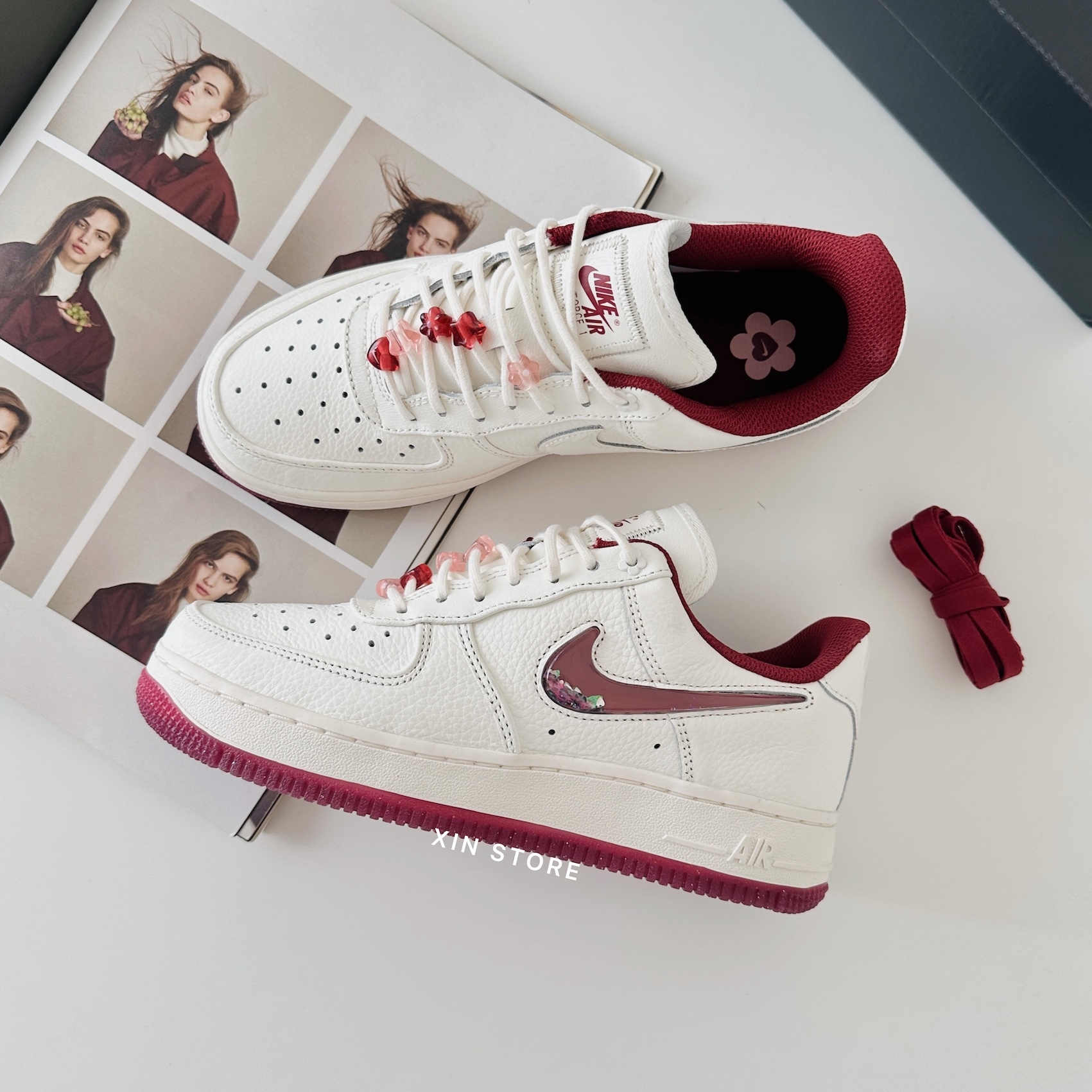 Nike Air Force 1 Low 低筒情人節限定亮片流沙碎鑽花花愛心珠珠白紅