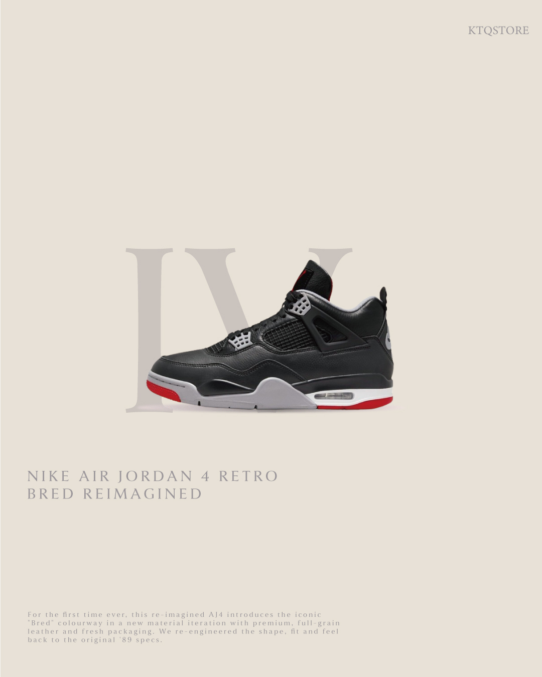 KTQ STORE ‧ AIR  Jordan 4 Retro Bred Reimagined (GS)  黑 紅 FQ8213-006