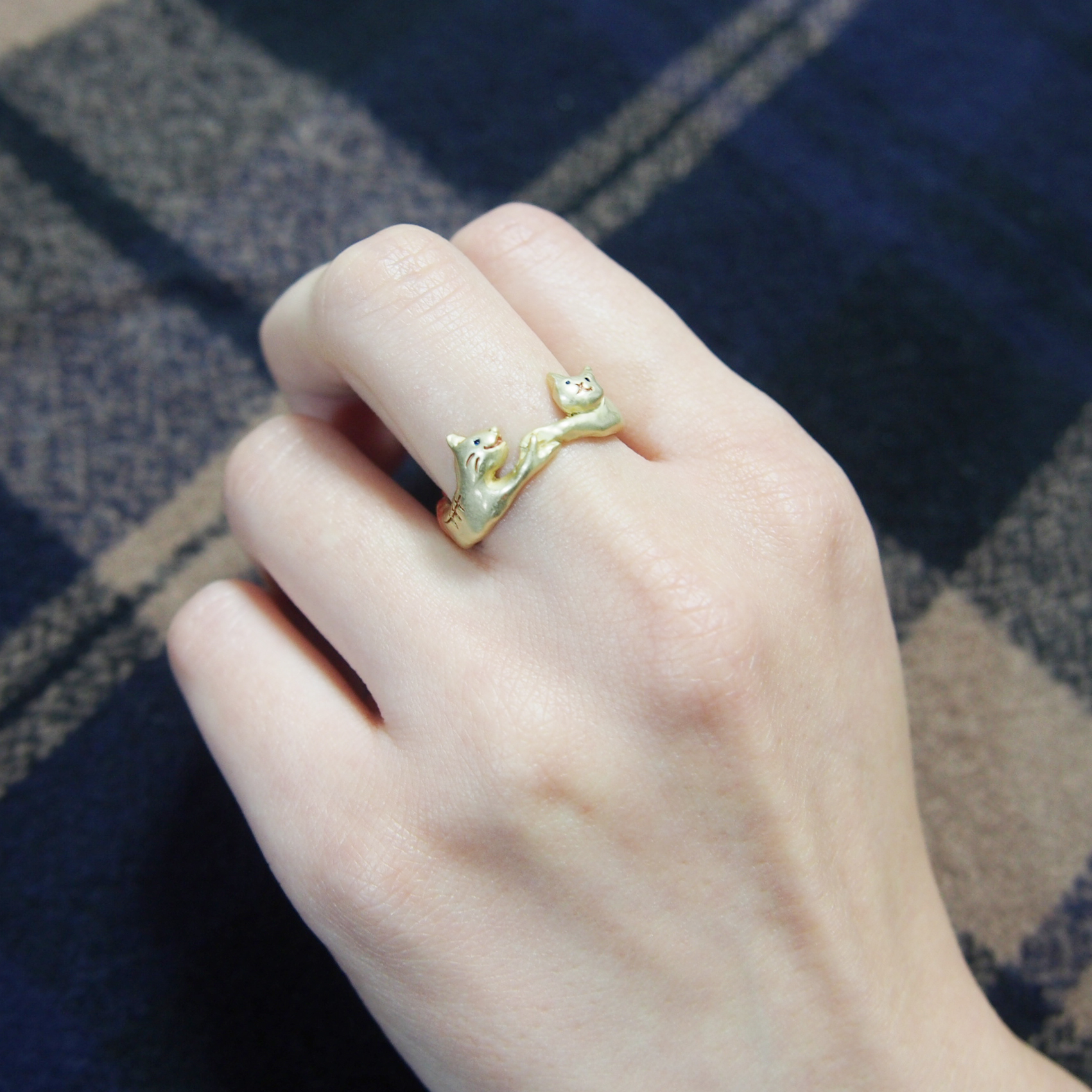 蝴蝶結貓咪雙面戒指