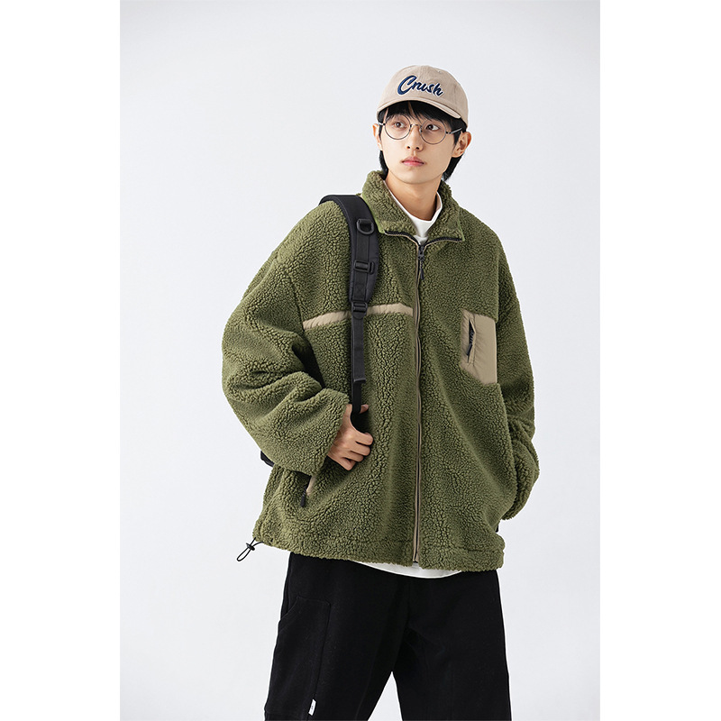 1M21 日系立領羊羔毛拼接外套 兩色