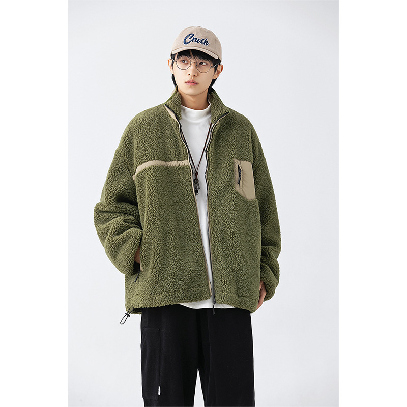 1M21 日系立領羊羔毛拼接外套 兩色