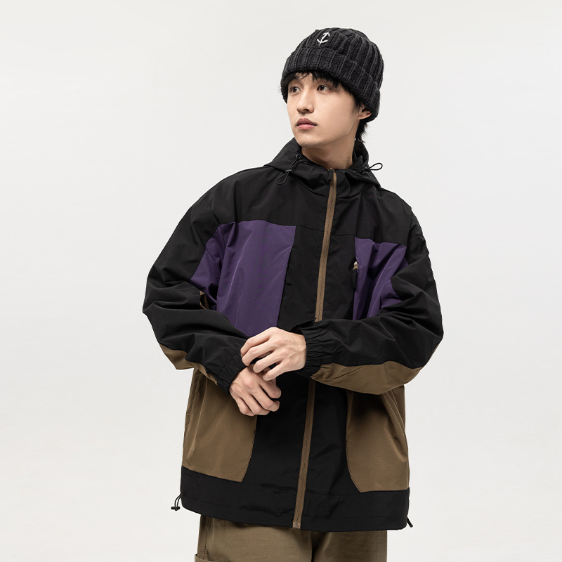1M19 復古寬鬆感拼接防風外套 兩色