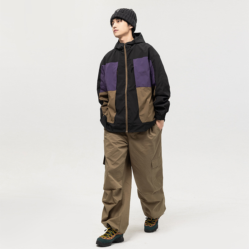 1M19 復古寬鬆感拼接防風外套 兩色