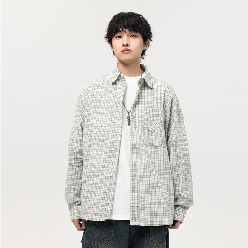 1M06 無印單口袋跳色格紋襯衫 一色