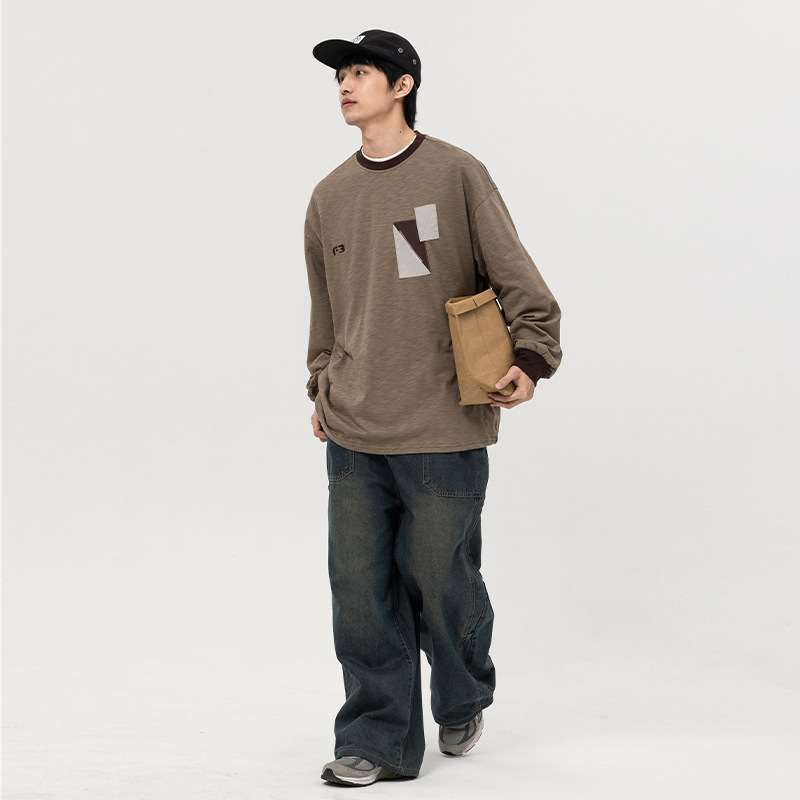 1M14 復古色塊拼接大學TEE 兩色