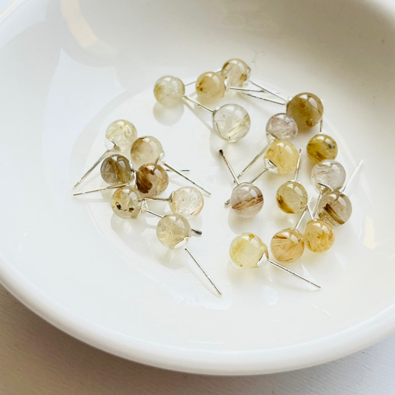 [原石] 鈦髮晶 水晶耳環