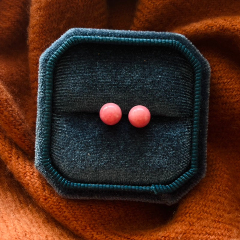 [原石] 薔薇輝石 水晶耳環