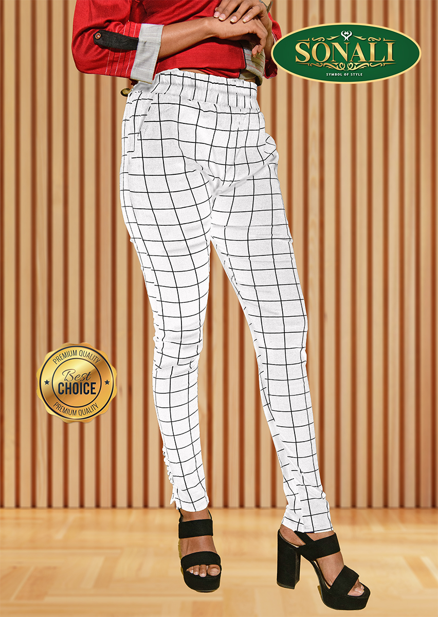 Sonali Premier Quality Women's Cotton Check Pants (Black / White)