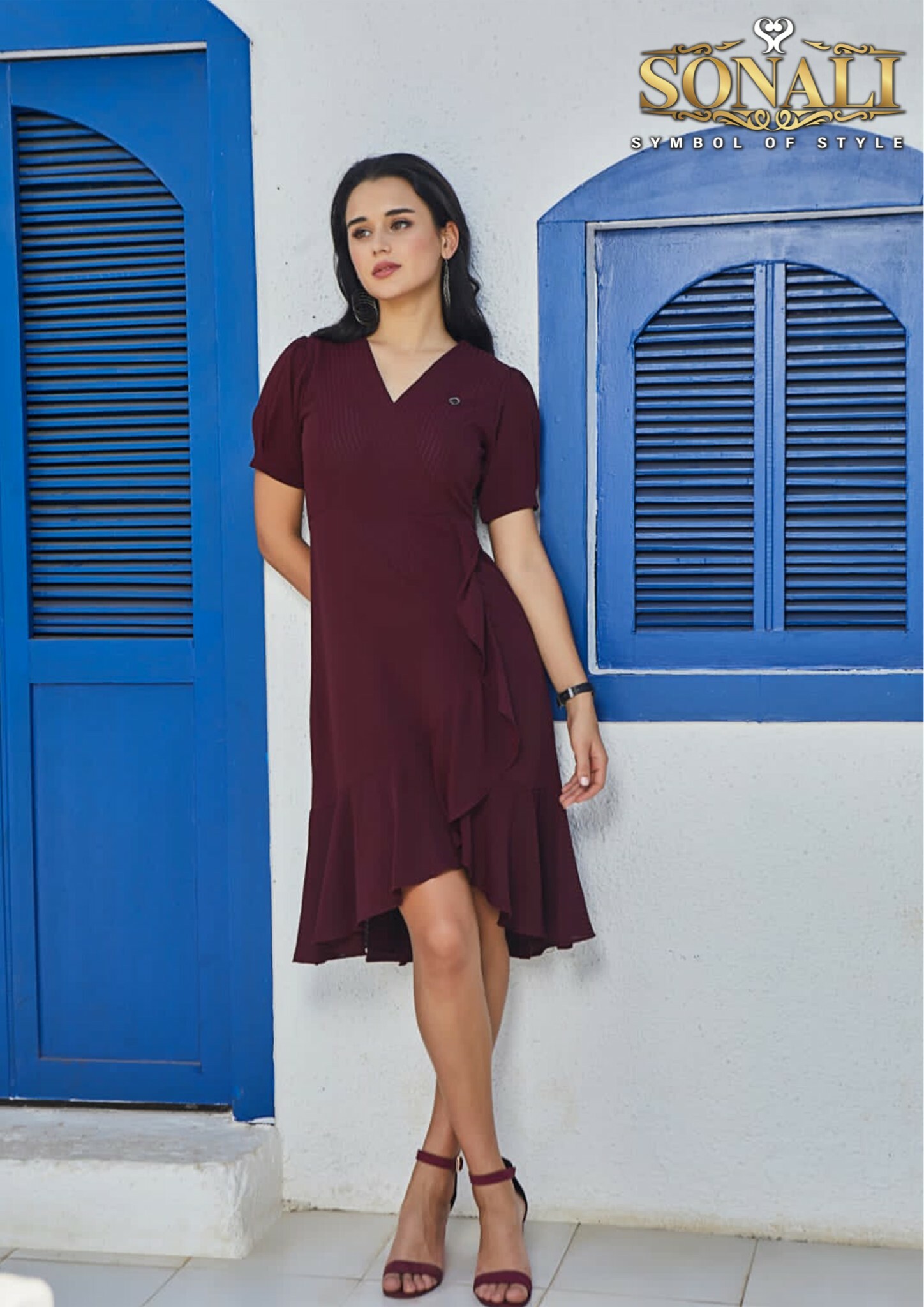 Sonali Premier Quality Jasmine white  / Black / Brown Midi Dress - LJE1315