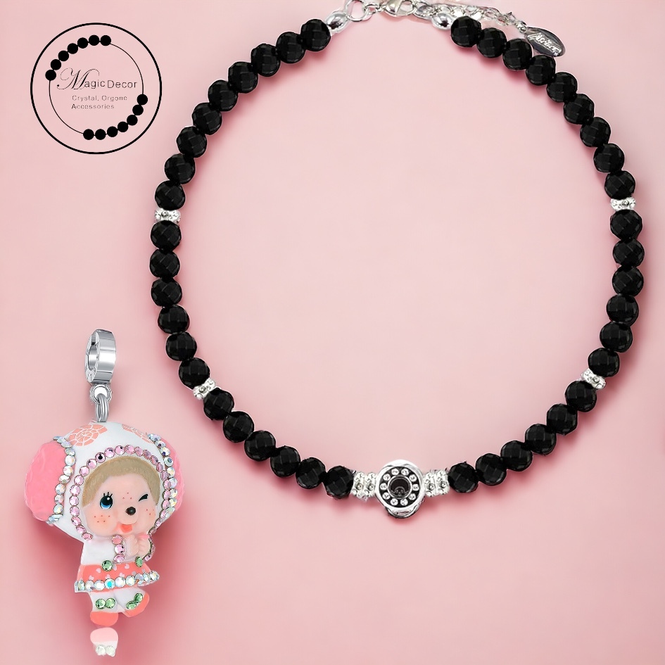 240213-M6羊 半寶石隔珠項鏈(黑天鵝）+羊吊咀（預售等3個月）